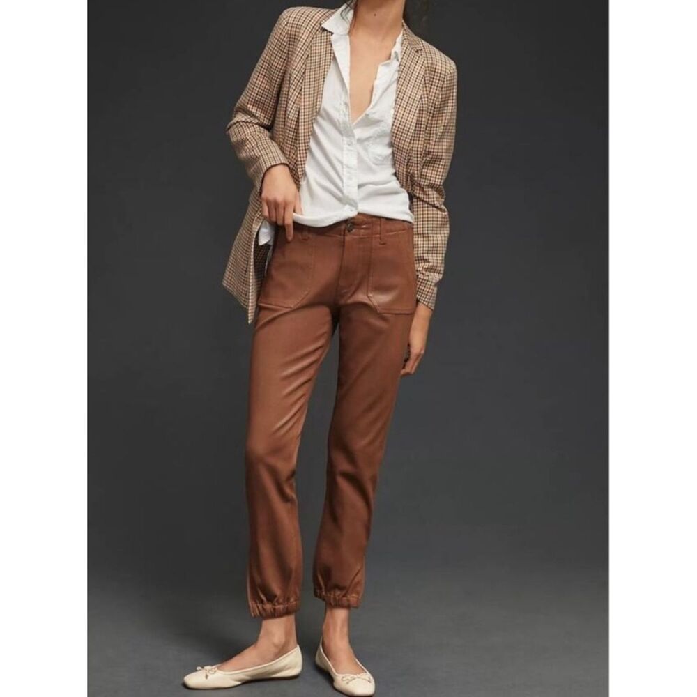 NEW Paige Revolve Mayslie Crop Jogger Style Pants in Coated Brown Size 26 - Picture 3 of 15